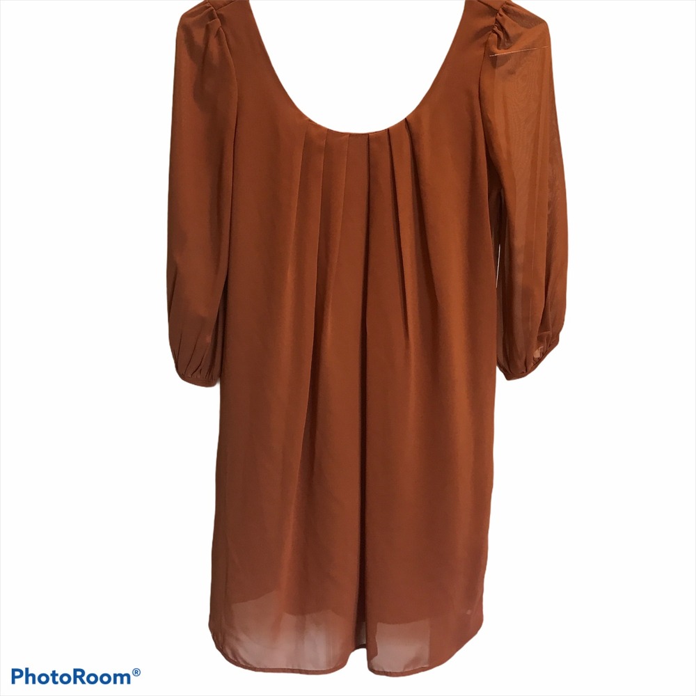 Maude Womens Rust 3/4 Sleeve Pleated Front Open Back Lined Top Blouse Fall Sz S